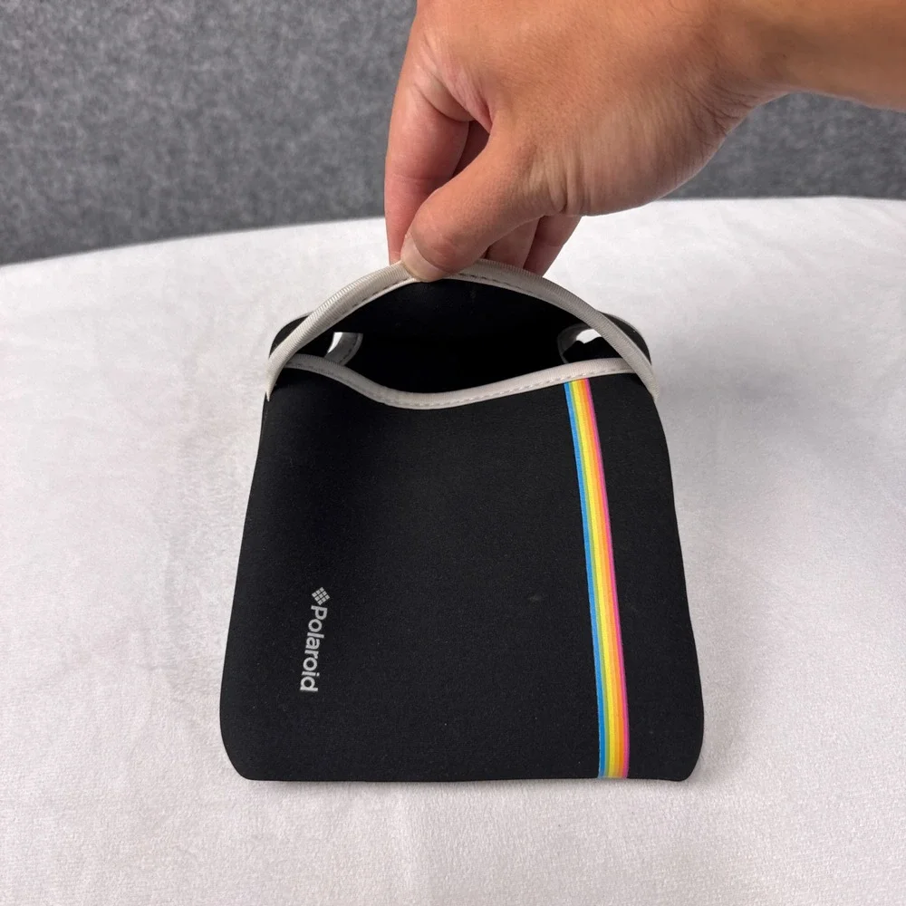 Polaroid Camera Pouch Case Black Neoprene Rainbow Stripe Retro Sleeve Small